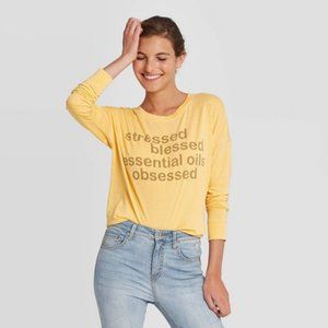 5 for $25 Doa Essential Oils Heather Yellow Graphic Long Sleeve Tee